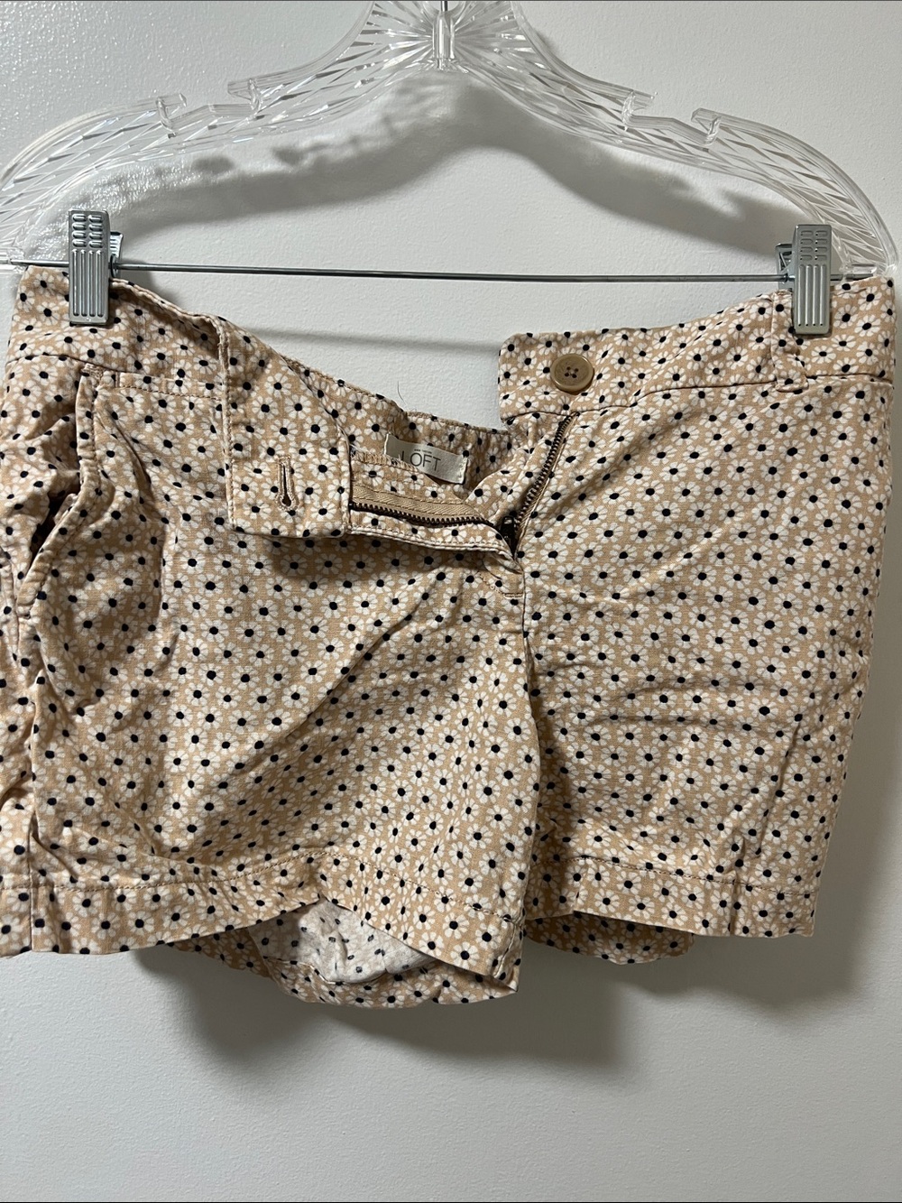 LOFT Beige and Black Floral Dot High-Waist Shorts